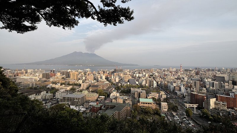 高台から見た市街地と桜島